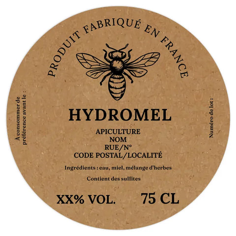 Naturelle Nadia –  Étiquette hydromel 75 cl – 90 × 90 mm ronde