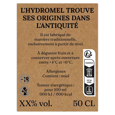 Naturelle Nadia – Étiquette arrière hydromel 50 cl – 60 × 80 mm rectangulaire
