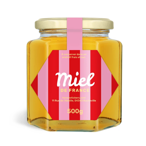 Rayonnante Rosalie – Étiquette de scellage hexagone 500g