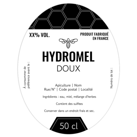 Moderne Marlo –  Étiquette hydromel 50 cl – 70 × 90 mm ovale
