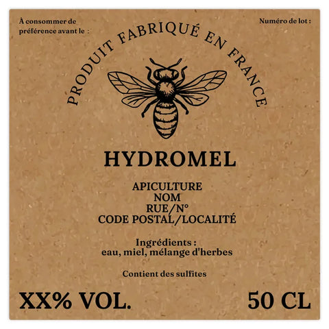 Naturelle Nadia –  Étiquette hydromel 50 cl – 80 × 80 mm carrée