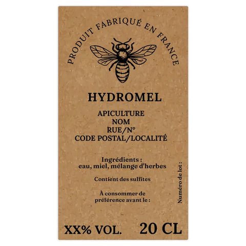 Naturelle Nadia – Étiquette hydromel 20 cl – 50 × 90 mm rectangulaire