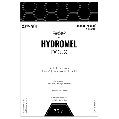 Moderne Marlo –  Étiquette hydromel 75 cl – 85 × 125 mm rectangulaire