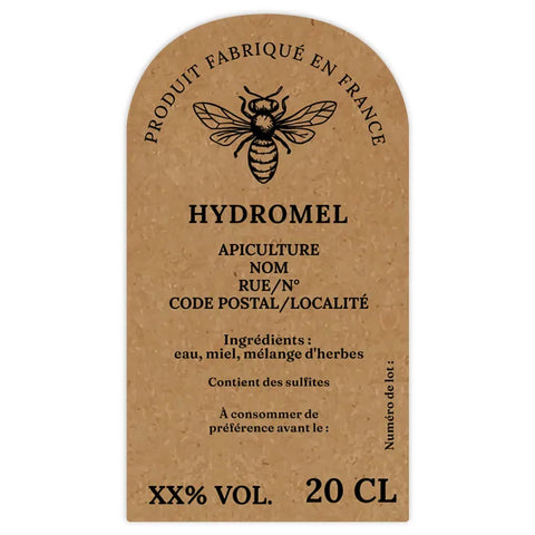 Naturelle Nadia – Étiquette hydromel 20 cl – 50 × 90 mm rectangulaire à coins arondis