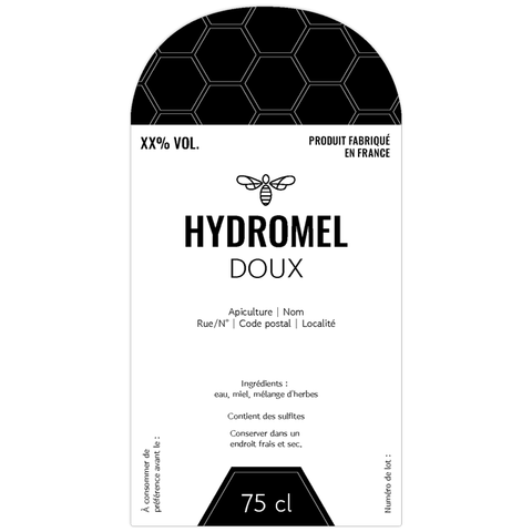 Moderne Marlo – Étiquette hydromel Étiquette hydromel 75 cl – 65 × 125 mm rectangulaire à coins arondis