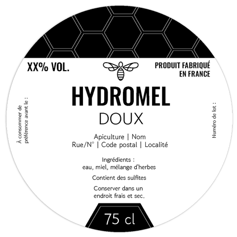 Moderne Marlo –  Étiquette hydromel 75 cl – 90 × 90 mm ronde