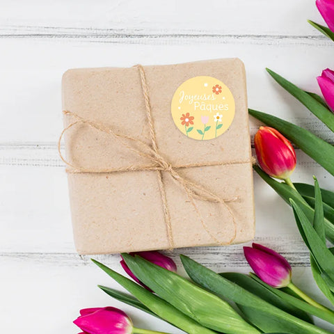 Étiquette ronde 40x40mm |  Fleurs de Pâques