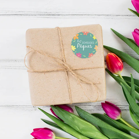 Étiquette ronde 40x40mm |  Couronne de Pâques